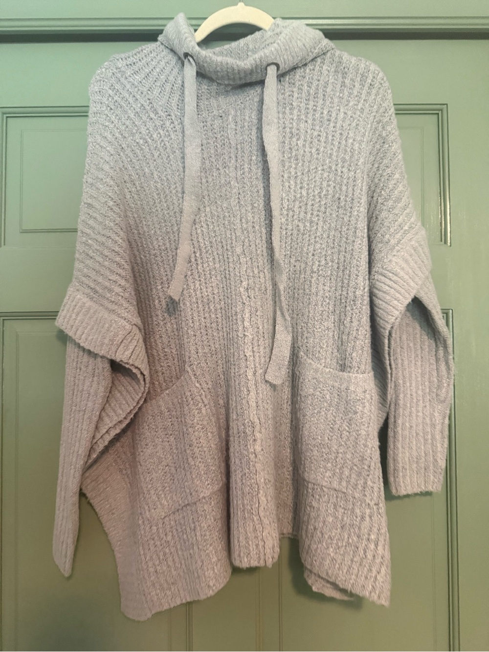 Cozy Light Gray Hooded Knit Poncho Sweater